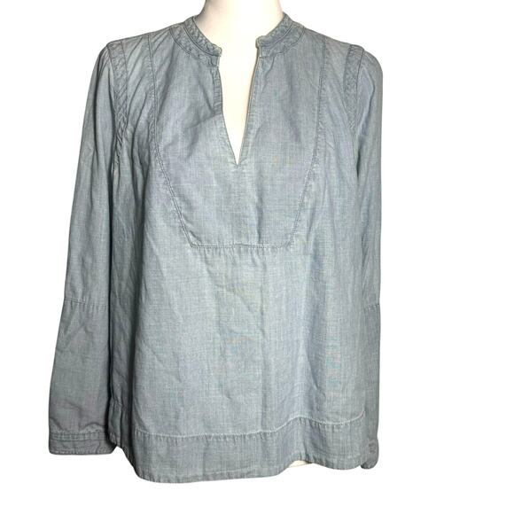 MADEWELL Women's Medium Light Denim Blue Long Sleeve Popover Pull On Tunic Shirt - Picture 1 of 9